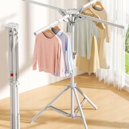 Opvouwbaar Droogrek - Vrijstaand Kledingrek - Draagvermogen tot 80 kg - 4 Afzonderlijk Uitklapbare Armen - Verstelbare Hoogte 130-180 cm - Compact Opvouwbaar - Voor Kleding, Dekens, Balkon, Terras en Wasruimte — thumbnail 5