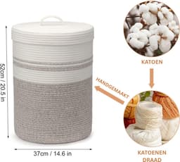 DailySupplies® Rieten Wasmand met Deksel - 37x37x52 CM — thumbnail 2