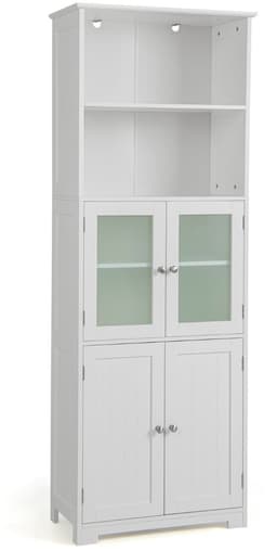 SureDeal® - Badkamerrekk - Hoge Opbergkast - Badkamer Vrijstaande Keukenkasten - Kasten Open Vakken - Verstelbare Planken - 60x30x163 cm - Wit — thumbnail 1
