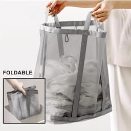 Wasmand - Opvouwbare wasmand - Grote wasmand -Wasmand met handvat - Grote Mesh Wasmand voor Kleding - Speelgoed en Opberging - Ademend Wasgoedmand voor Badkamer - Slaapkamer en Reis - Ruimtebesparend Design — thumbnail 2