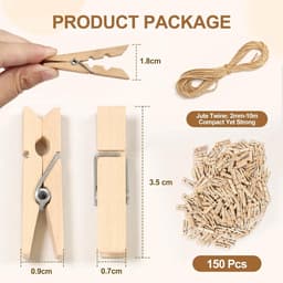 150 stuks mini-houten knijpers 3,5 cm met 10 m jute koord voor het ophangen van foto's, kaarten en creatief knutselen — thumbnail 3