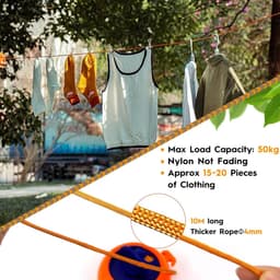 Draagbare Waslijn van 10m voor Camping en Reizen - Verstelbare Drooglijn met Handcrank en Hanger voor Kleding — thumbnail 3