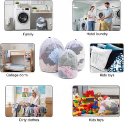 Waszakken, wasnet voor wasmachine, mesh, waszak, waszak, wasmachine met trekkoord, waszak, vervorming en vouwen van kleding te voorkomen, beschermt kleding, 30 x 40, 40 x 50, 50 x 60 cm — thumbnail 2