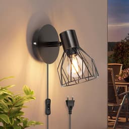 wandlamp met schakelaar en stekker, zwart binnen zwenkbaar, E14 wandspot slaapkamer woonkamer — thumbnail 1