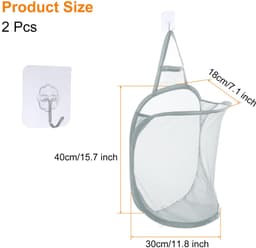 Dailygoods - 2 Pack Hangende Waszakken - Vouwbare Mesh Wasmand met Haken voor Vuile Kleding — thumbnail 3