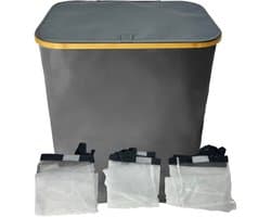 Begryf - Sorteerwasmand - 3 vakken - grijs - bamboe deksel