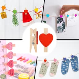 SnelShoppen - 120PCS Mini Houten Klemmen Hartvorm, Kleine Wasknijpers voor Foto's, 10M Jute Touw, Perfect voor Bruiloft, DIY Foto Wand, Feestdecoratie — thumbnail 4