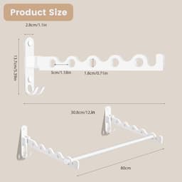 SnelShoppen - Opvouwbare Wand Droogrek met 90° Rotatie voor Badkamer, Slaapkamer, Hotel, Wasruimte (Wit, 2 Pack + Bar) — thumbnail 3