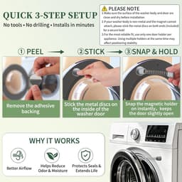 Magnetische deurbeugel voor wasmachine - 2 Stuks - Universele - Wasmachine Deuropener - Voorlader Wasmachine Deur Prop - Voorkomt Schimmel & Geurtjes - Voor Wasmachine Drogen Wasmachine - Zwart — thumbnail 5