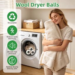 SnelShoppen - 6 Stuks Wollen Wasdrogerballen - Herbruikbare Natuurlijke Droogballen - Verminder Droogtijd, Rimpels en Statische Elektriciteit - Perfec — thumbnail 4