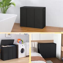 Wasmand - Wassorteerder - Wasgoedorganizer - Opvouwbare 3-Vaks Wasmand 195L - Uitneembare Binnenzakken & Deksel - 83 × 74 × 32 cm - Compact Opvouwbaar - Voor Slaapkamer, Badkamer & Studentenkamer — thumbnail 3