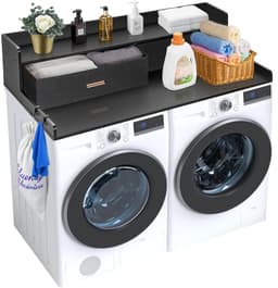 Damenzo - Wasmachine werkblad - Wasdroger aanrecht - Met 2 lades - Organizer - Wasmachine rek - 137 x 70 x 30,5 cm - Zwart — thumbnail 1
