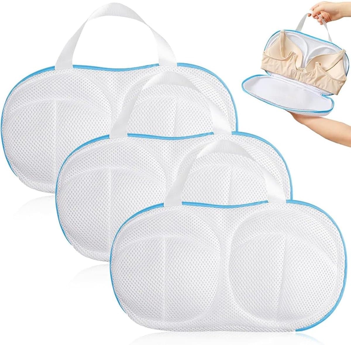 Thijox - Wasbeha 3 stuks - Wasnet voor Wasmachine - Beha met Ritssluiting - Herbruikbaar 27 x 17 cm - Groot voor Ondergoed en Lingerie - Ideaal voor W — afbeelding 1