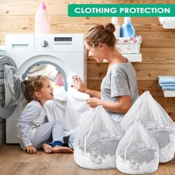 Thijox - Fousenuk Waszakken, Grote Waszak voor Wasmachine, Herbruikbare Netzak met Trekkoord, Ideaal voor Kleding, Sint, Feest of Camping, 3 Stuks, Wi — thumbnail 3