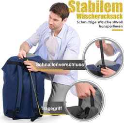 SnelShoppen - Waszak XXL 115 liter voor vuile was, waterdichte opbergzak met 2 gevoerde schouderbanden, opvouwbare kledingtas voor onderweg, plundry b — thumbnail 5