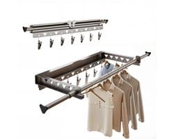 Bresht Wanddroogrek - Uitschuifbaar - Inklapbaar – RVS - Voor Binnen & Buiten - Roestvrij staal - Grijs - 55 × 26,7 × 7,5 cm