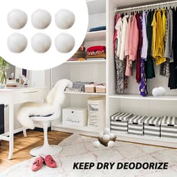 6 stuks woldroogballen, 1 stuk katoenen zak, ecologische droogballen, duurzaam gebruik, droogballen, viltballen, kleding is pluizig en zacht, geschikt voor de droger (wit) — thumbnail 4