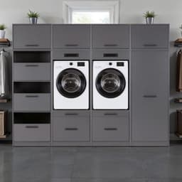 Interlink Lifestyle Studio Flow wasruimtecombinatie Bundel 3 antraciet - Complete wasruimte met 2 wasmachinekasten, 2 opbergkasten en 4 bovenkasten - Uittrekbare werkbladen - Softclose - Aluminium grepen - 268 x 68 x 208 cm — thumbnail 1
