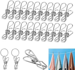Wasknijpers 100 Stuks - Roestvrij Staal - Sleutelringen 50 Stuks - UV-bestendig - Voor Kleding/Handdoeken - Verbeter je Levenskwaliteit - Klemmen — thumbnail 1