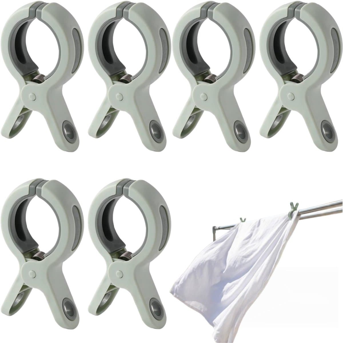 6 stuks - winddichte kledingclip - Strandhanddoekclip - Plastic dekenclip - Badhanddoekclip - Grote kledingclip - Voorkomt dat kleding door de wind wegwaait - Groen - 10,6x6 cm - Voor het vastklemmen van strandhanddoeken, beddengoed en dikke kleding. — afbeelding 1