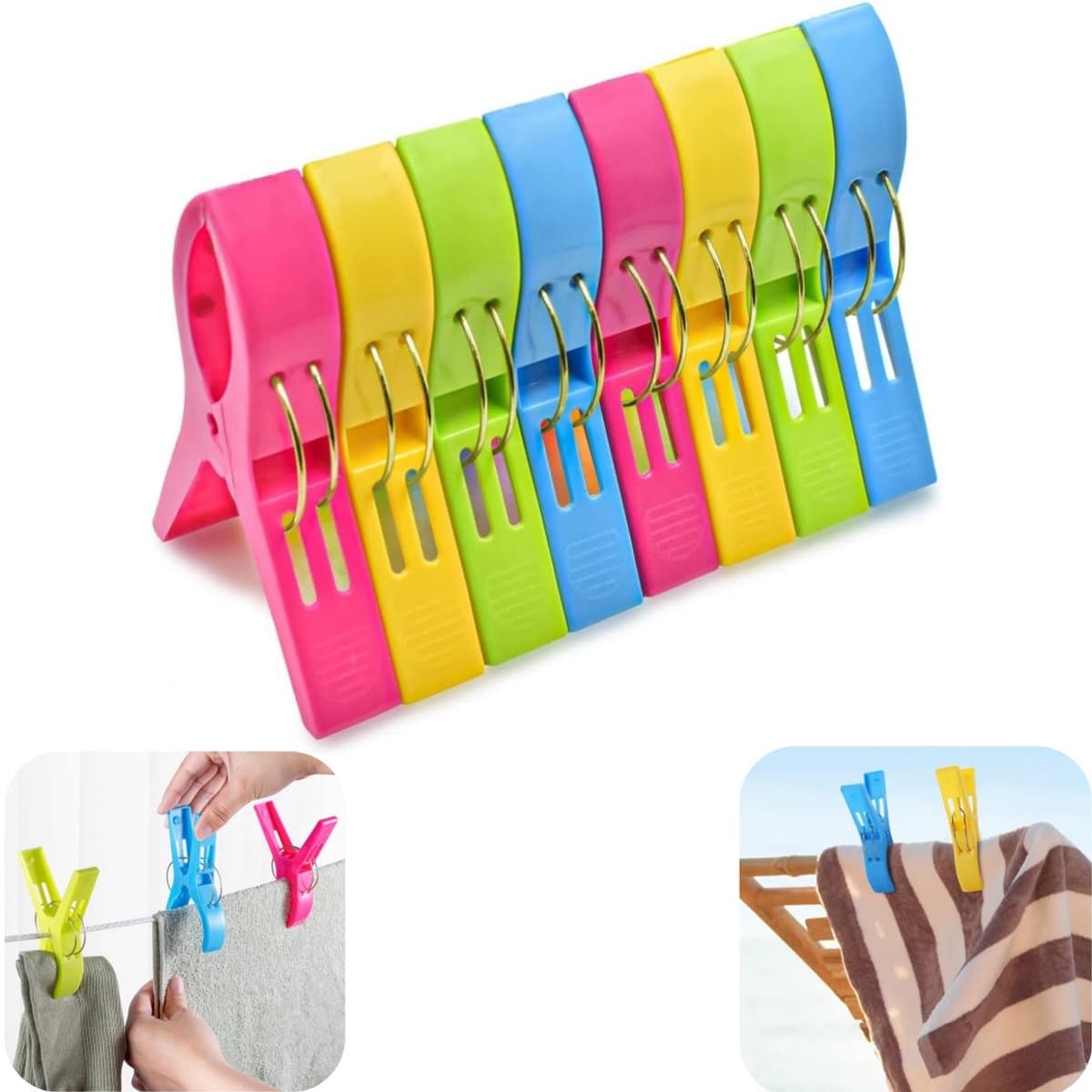 8 stuks klemmen - wasknijpers - winddichte klemmen - antislip klemmen - handdoekklemmen - dekenklemmen - antislip - stevig - duurzaam - herbruikbaar - roestvrij - opbergaccessoires - geschikt voor balkon, strand, handdoek (meerkleurig, 13*8,35 cm) — afbeelding 1