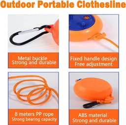 Camping Retractable Clothesline, Portable Clothesline, Outdoor Clothesline, Travel Clothesline, 32.8ft, with 10 - ShopVlot — thumbnail 5