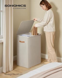 Songmics wasmand, 170 liter, 2 compartimenten, met deksel en handvatten — thumbnail 2