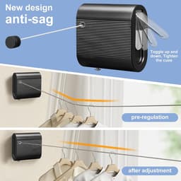 Clothesline, Retractable 4.2 m, New Design, Space Saving, Wall Mounting, Load Capacity 20 kg, for Bathroom, Laundry - ShopVlot — thumbnail 2