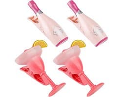 Champagnehanddoekclips 4 Stuks - Creatieve Strandhanddoekclips - Cocktailvormige Zwembadclips - Duurzaam ABS/Roestvrij Staal - Antislip Ontwerp - Voor Ligstoelen en Strand - Strandlakenclips