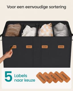 uJOY Wasmand - 4 praktische compartimenten - Inclusief 5 labels - 210 liter - Afneembare binnentas - Machinewasbare binnenzak — thumbnail 4