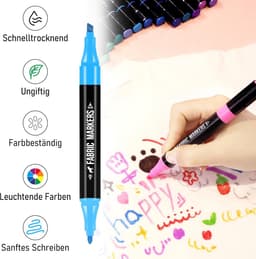 40 stuks textielstiften Dual Tip - wasmachinebestendig en permanent voor T-shirts, stoffen tassen, schoenen en meer - niet giftig, ideaal voor kinderen en volwassenen — thumbnail 2