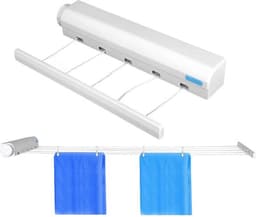 Intrekbare Waslijn Indoor Outdoor Kleding Drogen Touwhanger, Telescopische Wandgemonteerde Kleerhanger, Ruimtebesparend Massief Plastic Flexibele Wasdroger voor Wasgoed Thuis — thumbnail 1