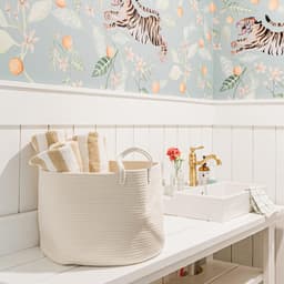 Witte Grote Opbergmand | Deken Mand | Baby Wasmand | Opslag van geweven mand | Strijkmand | Speelgoed Opbergmand | Katoenen Touwmand | Vuile Kleren Mand - (50x33cm) — thumbnail 2