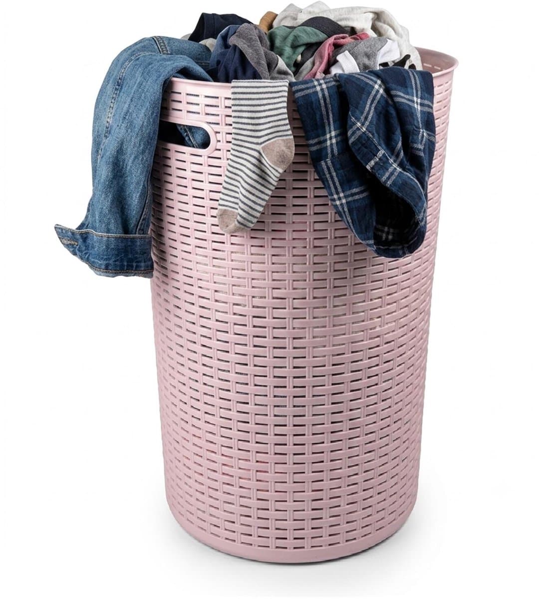 Plasticforte Ronde wasmand Rotan - roze - gevlochten kunststof - 51 liter - 38 x 57 cm - opbergmanden — afbeelding 1