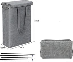 REDOM Wasmand 39 x 19 x 60 cm – Smal en Opvouwbaar – Met Deksel en Handvatten – Ruimtebesparend voor Badkamer, Slaapkamer en Wasruimte – Donkergrijs — thumbnail 5