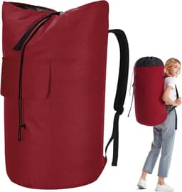 Waszak, vuile was, XXL, 115 liter, waszak voor op reis met 2 gevoerde schouderbanden, opvouwbare opbergzak, kledingtas, plunjezak, rugzak (rood) — thumbnail 1