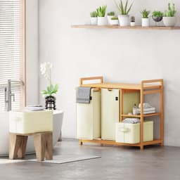 VALI® Wasmand - 140L - Wasmand 4 Vakken - Wasmanden - Beige - 78cm x 42cm x 77cm — thumbnail 1