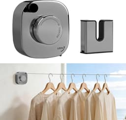 Waslijn, intrekbaar, 4 m, roestvrij staal, intrekbaar, voor binnen en buiten, wanddroogrek, waslijn, wandmontage, voor badkamer, drogen van dekbedden (grijs) — thumbnail 3