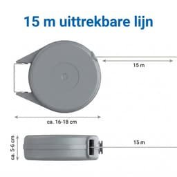 Ryoudavell - Intrekbare Waslijn - 15 Meter Lengte Buitenwaslijn Droogrek - Kleding Drogen - Weerbestendig Staaldraad - Lichtgrijs（Inclusief een houten klem） — thumbnail 5