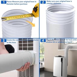 Platte afvoerset voor airco –Airco Afvoerslang Koppelstuk - - Afvoerkoppelstuk met plat mondstuk – Afvoerslang met diameter van 150 mm – Accessoire voor mobiele airco's – Uitschuifbare slang van 1,5 m – Grijs — thumbnail 4