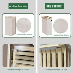 TYR® Wasmand - Wassorteerder - Wasmand 3 Vakken - Lichtgrijs - 81cm x 42cm x 80cm — thumbnail 3