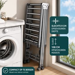 DPLUNIQ Kledingrek - Wasrek - Droogrek - Droogtoren - 3 Lagen - Opvouwbaar - Met Wielen - 160x46x102,5cm - IJzer - Zwart — thumbnail 4