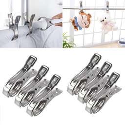 6 Stuks Rvs Wasknijpers 12cm - Stevige Clips voor Strandhanddoeken Badlakens Beddengoed en Dikke Kleding - Roestvrijstalen Klemmen voor Wasgoed en Tapijten — thumbnail 4