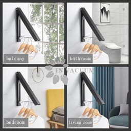 1 stuk - wandgemonteerd klein wasdroogrek - boorloos opvouwbaar kledingrek - ruimtealuminiumn - wandmontage verborgen droogrek voor balkon en hotel - zwart — thumbnail 4