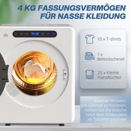 COVREO Wasdroger 3 kg, 49 x 43 x 61 cm, wit RVS, 6 programma's, touchbediening — thumbnail 3