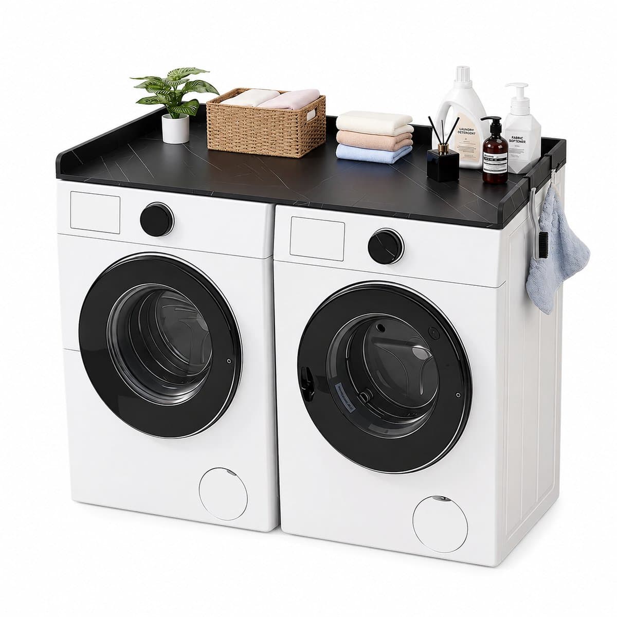 Lifero Wasdroger Werkblad - Aanrecht Wasruimte - Wasmachine Organiseren - Ombouwmeubel Zwart Marmerlook - Afdekplaat Ombouw Droger — afbeelding 1