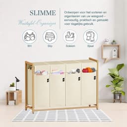 Wasmand - 200L - Wasmand 4 Vakken - Wasmanden - Beige - 54cm x 36cm x 83cm — thumbnail 3