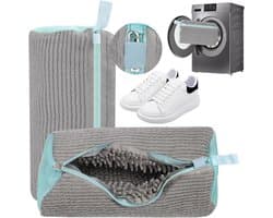 Schoenwaszakken set van 2 - Robuuste waszak 40 x 20 cm - Grijs met verborgen rits - Bescherming voor schoenen - ShopVlot