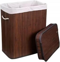 Merkloos Bamboe wasmand met 2 vakken en deksel - 72L — thumbnail 1
