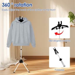 Dailygoods- Stoomhanger met 360° rotatie - Opvouwbaar - Draagbaar - Aluminium/Kunststof - Verstelbare hoogte 84-160 cm - 3 Stangen - Droogrek — thumbnail 5